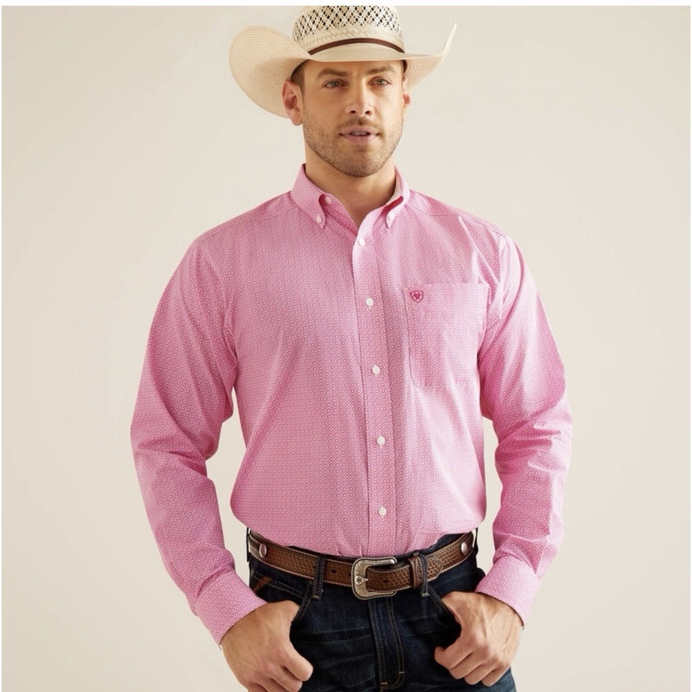 NEW Ariat Wrinkle Free ODEN Classic Fit L/S Shirt, Rose Violet, Men's Sz XL